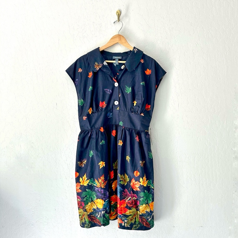 Modcloth Can’t Be-Leaf I’m Fallin’ For You Fit & Flare Dress, Navy NWT